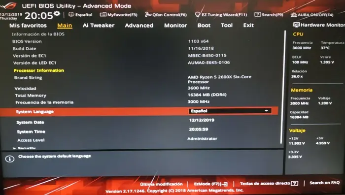 An example picture of an ASUS BIOS Menu