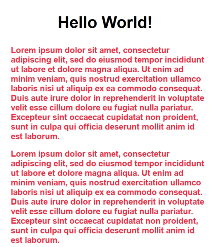 An image of the HTML document with its fonts now more heavily styled