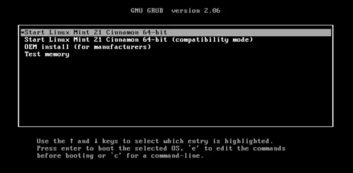 A Picture of the GRUB Bootloader menu