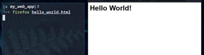 a screenshot an html file with an h1 rendering the text 'hello world' in firefox